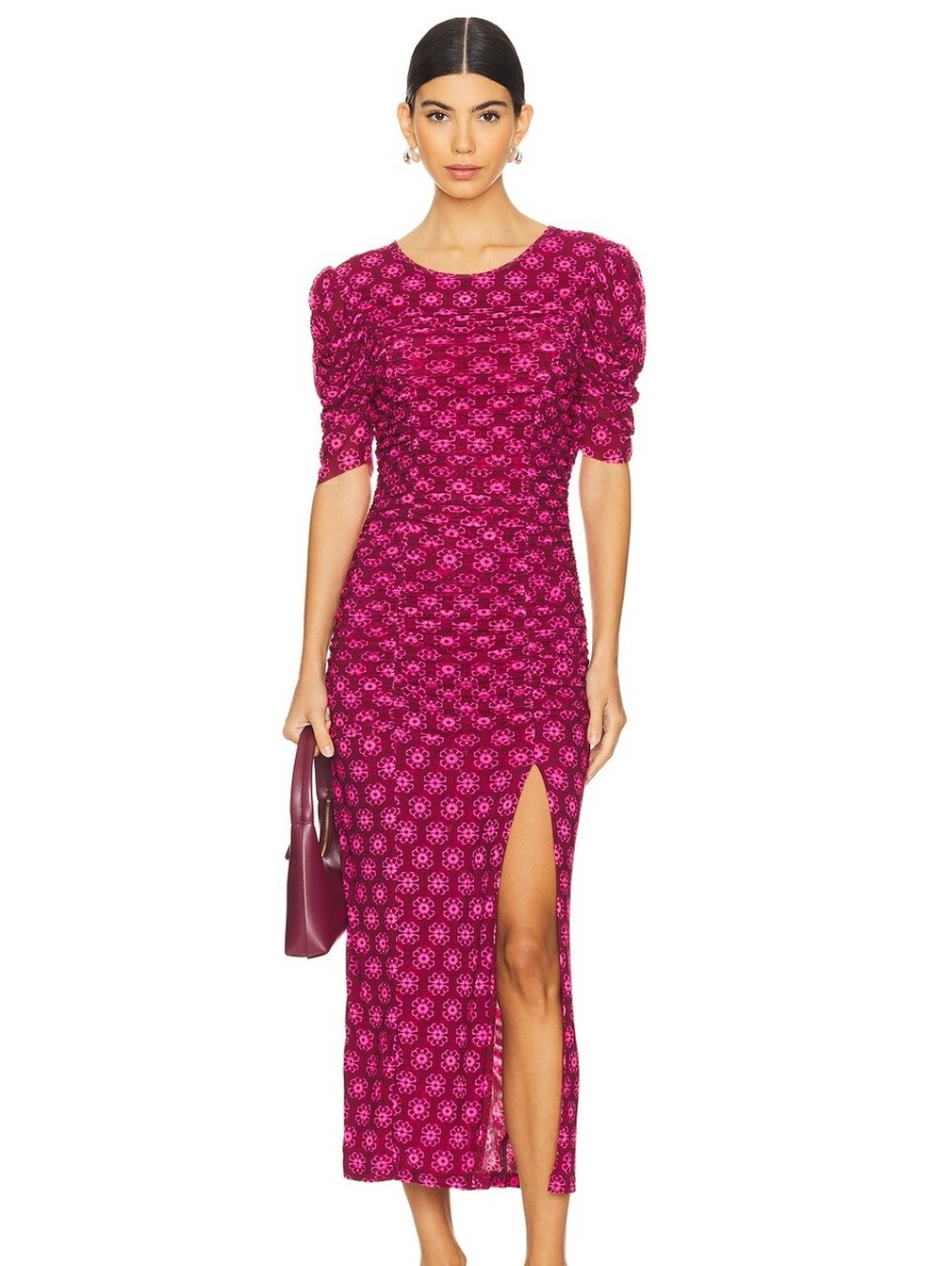 Revolve Free People Briella Midi Dress in Fuchsia Combo XS